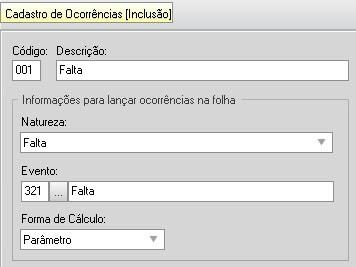 cadastro de ocorrências Folha de pagamento no Fortes Conecta